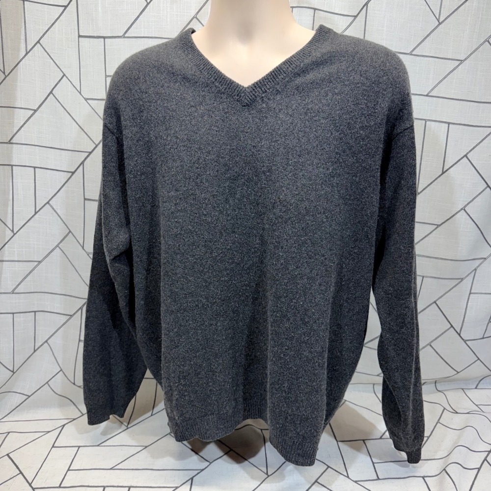 Daniel Bishop Mens 100% 2-Ply Cashmere‎ V-Neck Sweater Charcoal Gray Large L